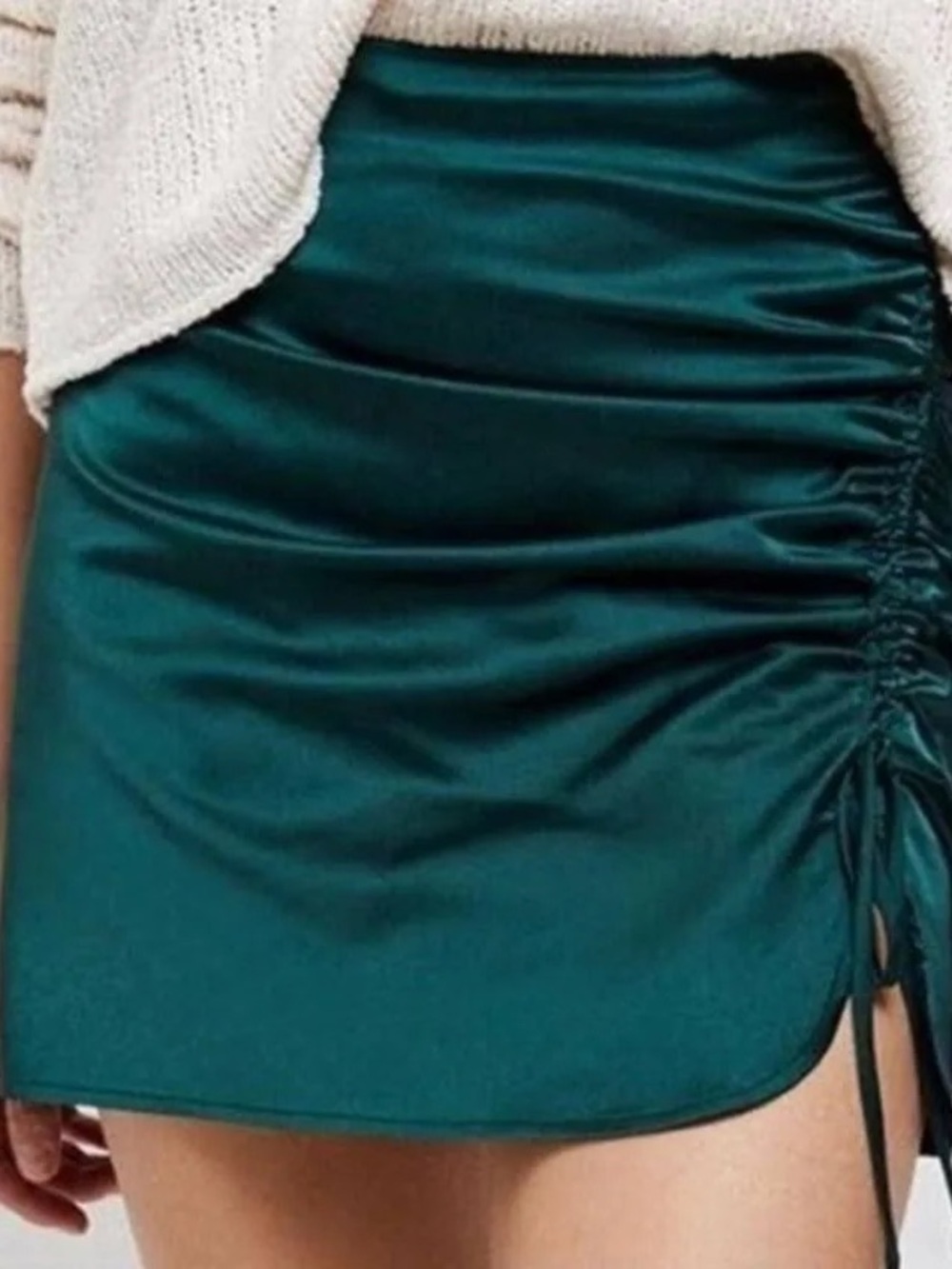 Kendall & Kylie Teal Satin Ruched Side-Tie Mini Skirt
